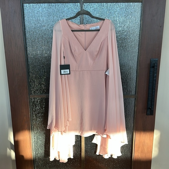 Mac Duggal 55358 Cape Sleeve V-Neck Fitted Mini Dress NWT Blush size 4 - Picture 3 of 7
